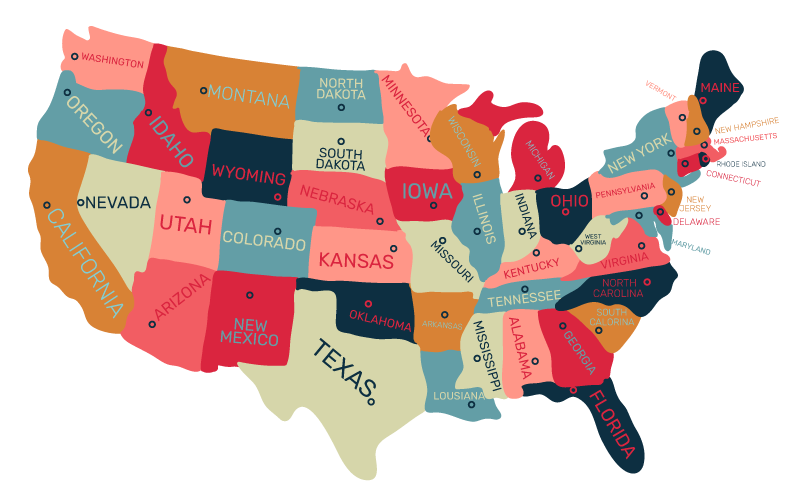 Mapa con estados de USA